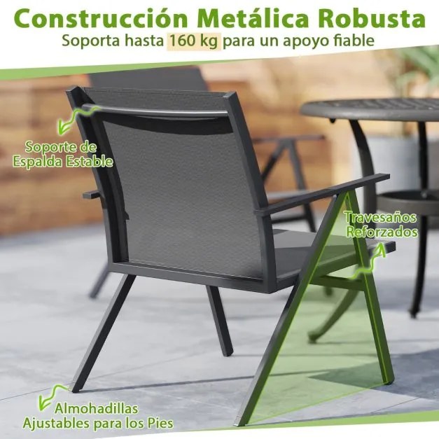 Conjunto de 2 cadeiras de jardim com tecido respirável cinza