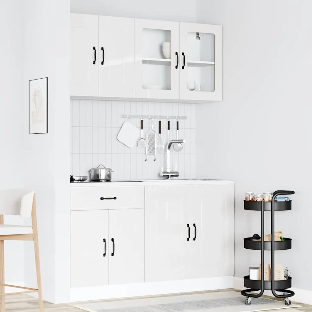 4 peças armário de cozinha conjunto Kalmar branco brilhante