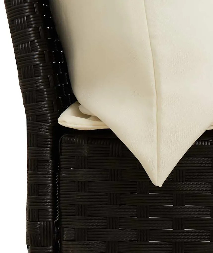 3 pcs conjunto sofás de jardim com almofadões vime PE preto