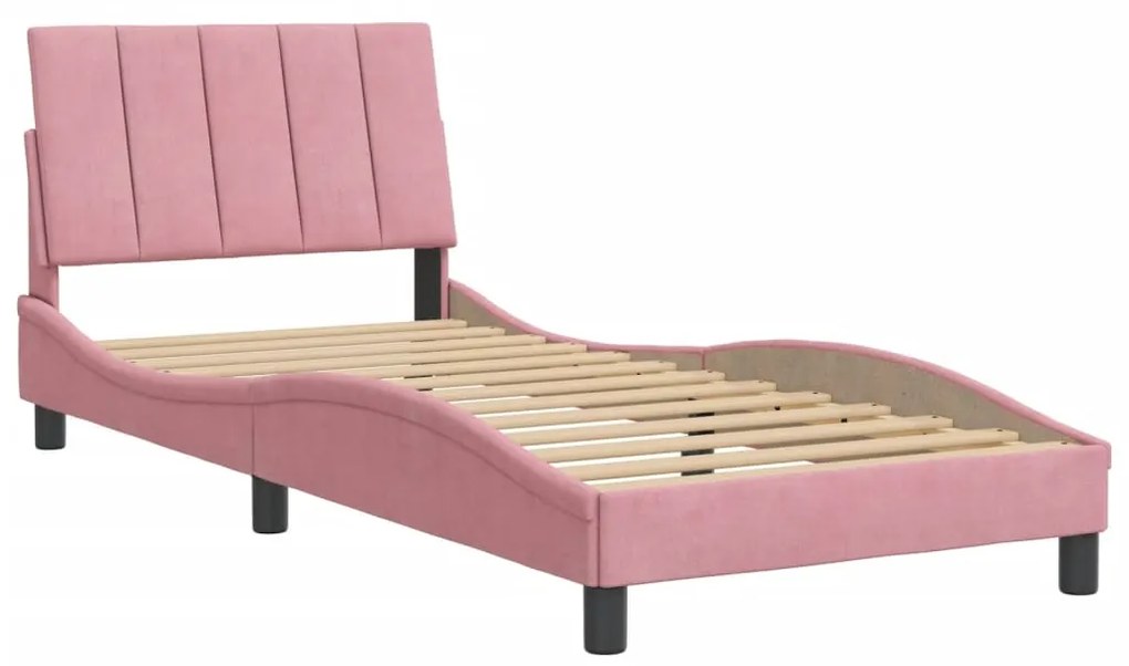 Estrutura de cama c/ cabeceira 90x200 cm veludo rosa