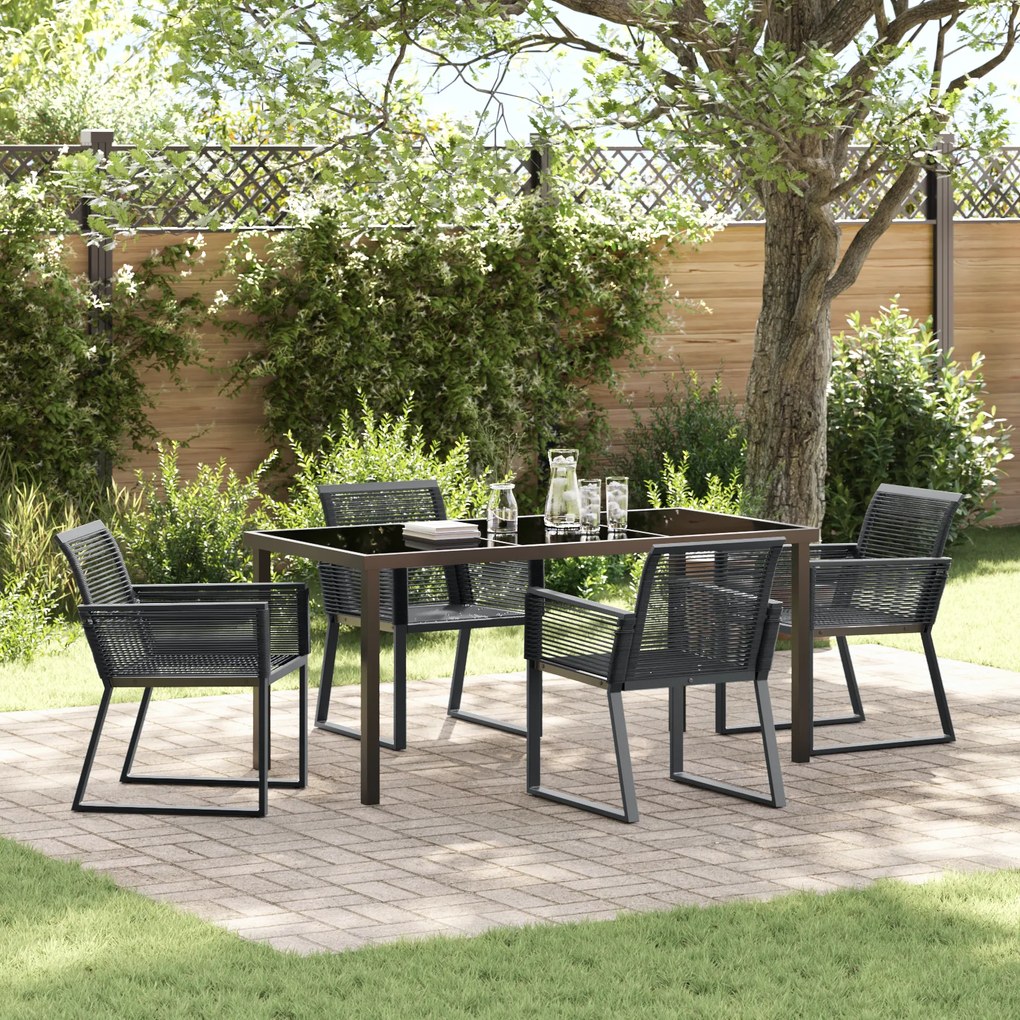vidaXL Conjunto de Jantar de 5 Peças Preto Rattan Poliéster