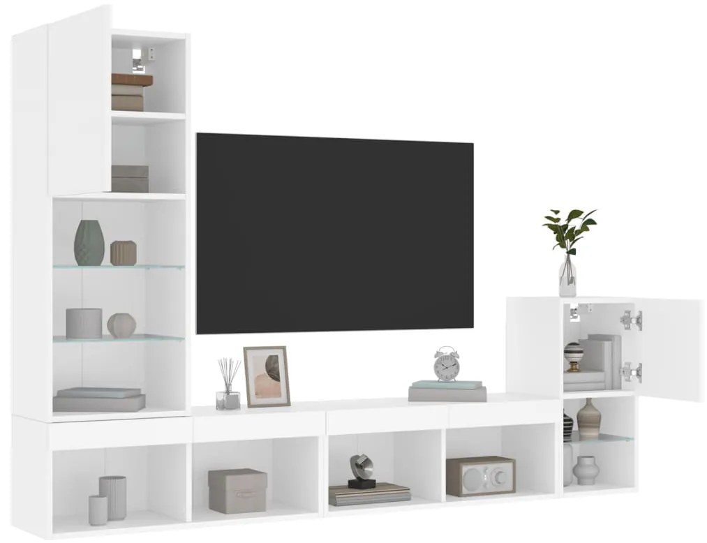 vidaXL 4pcs móveis de parede p/ TV c/ LEDs derivados de madeira branco