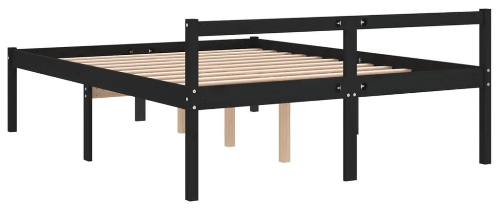 Cama para idosos king size 150x200 cm pinho maciço preto