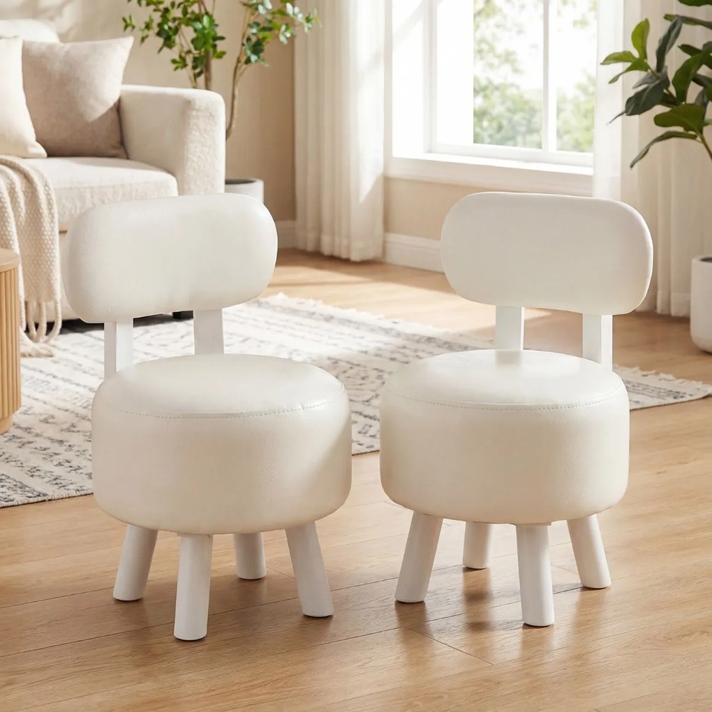 Conjunto de 2 pufes com encosto em madeira de borracha e espuma espessa, com capacidade para 150 kg, 32,5 x 35 x 51 cm, para sala de estar ou hall de
