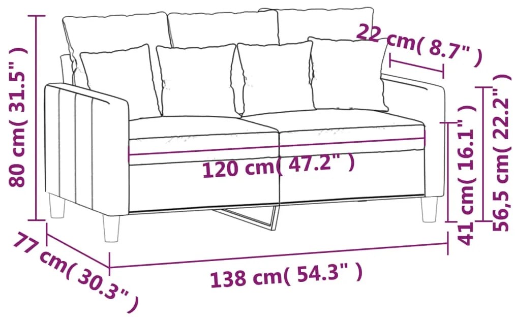 Sofá de 2 lugares veludo 120 cm cor creme