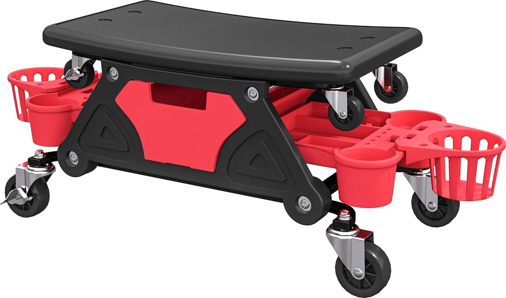Banco de oficina móvel com capacidade para 135 kg, banco de mecânico com rodas e rotação de 360°, com prateleiras, 86 x 33 x 33 cm, vermelho