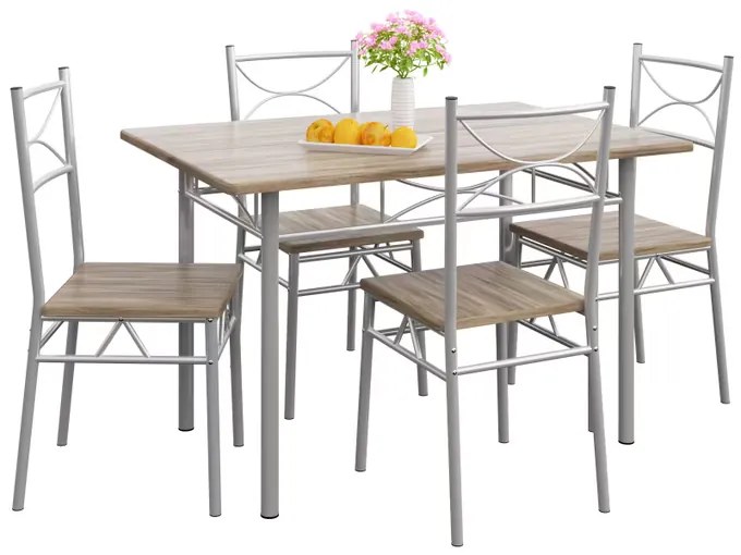 Conjunto de jantar com mesa e 4 cadeiras Paul 5 peças em carvalho