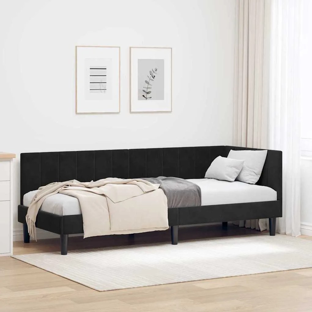 vidaXL Estrutura de Cama de Canto Preto 80 cm x 200 cm Veludo