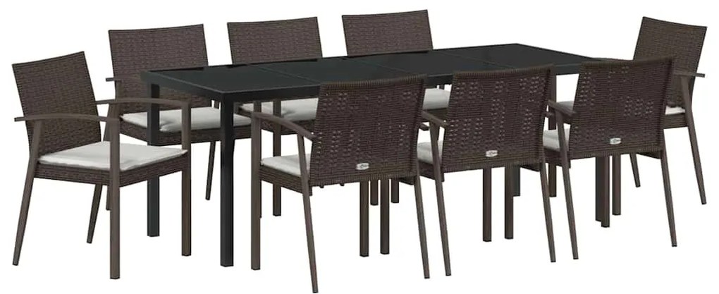 Conjunto de Jantar pra Jardim com 9 peças e almofadas marrons em ratta