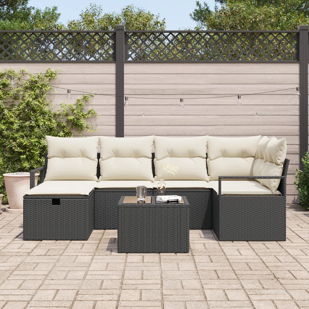 Conjunto de Sofás de Jardim vidaXL 7 Peças com Almofadas em Rattan Sin
