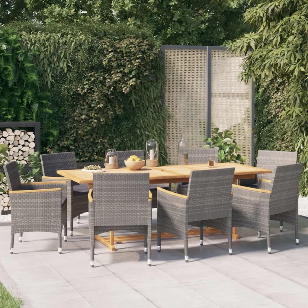 vidaXL 9 pcs conjunto de jantar para jardim com almofadões cinzento