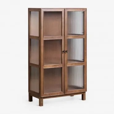 Vitrine Em Madeira De Manga E Vidro Ildara 160x90 Cm & Preto - Madeira De Manga Escura - Sklum
