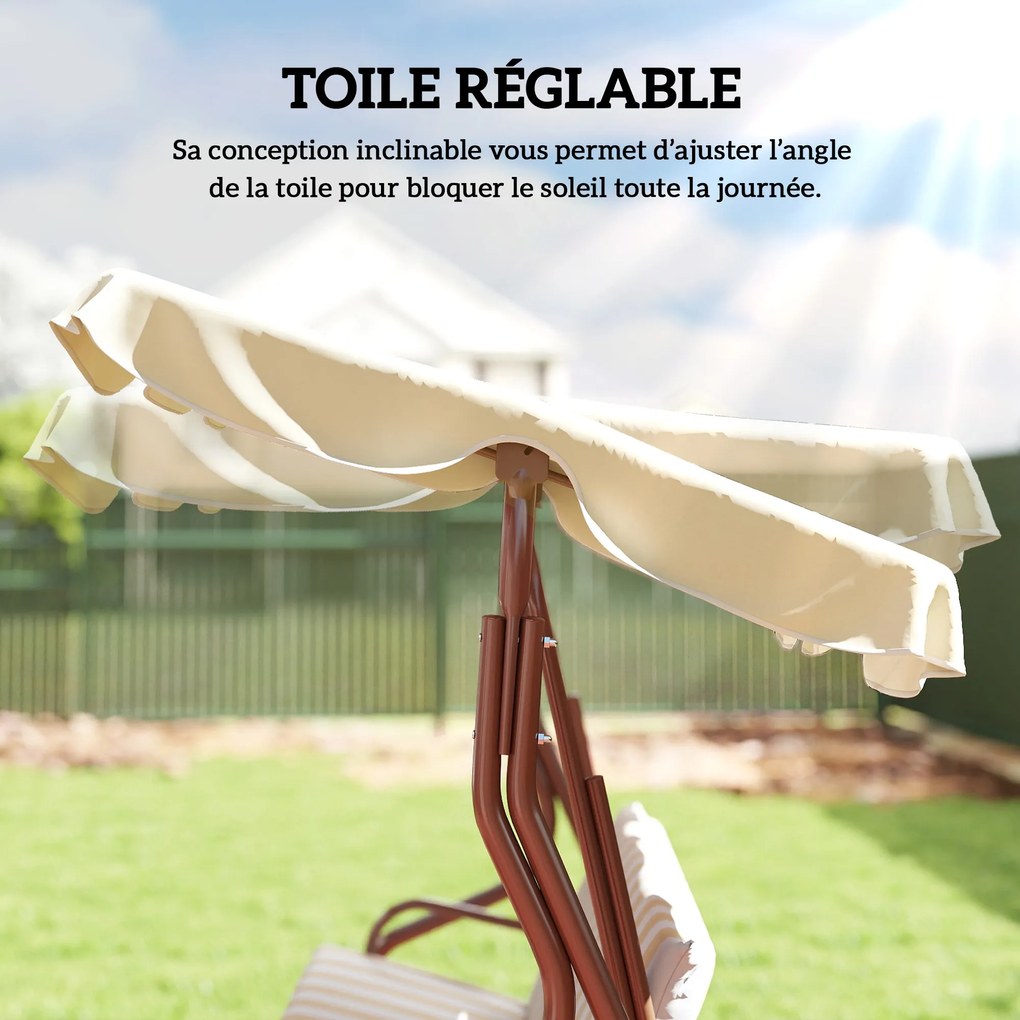 Baloiço de jardim de 3 lugares 1,7 C x 1,1 L x 1,53 A m com cobertura impermeável, inclinação ajustável e almofadas de assento e encosto em castanho e
