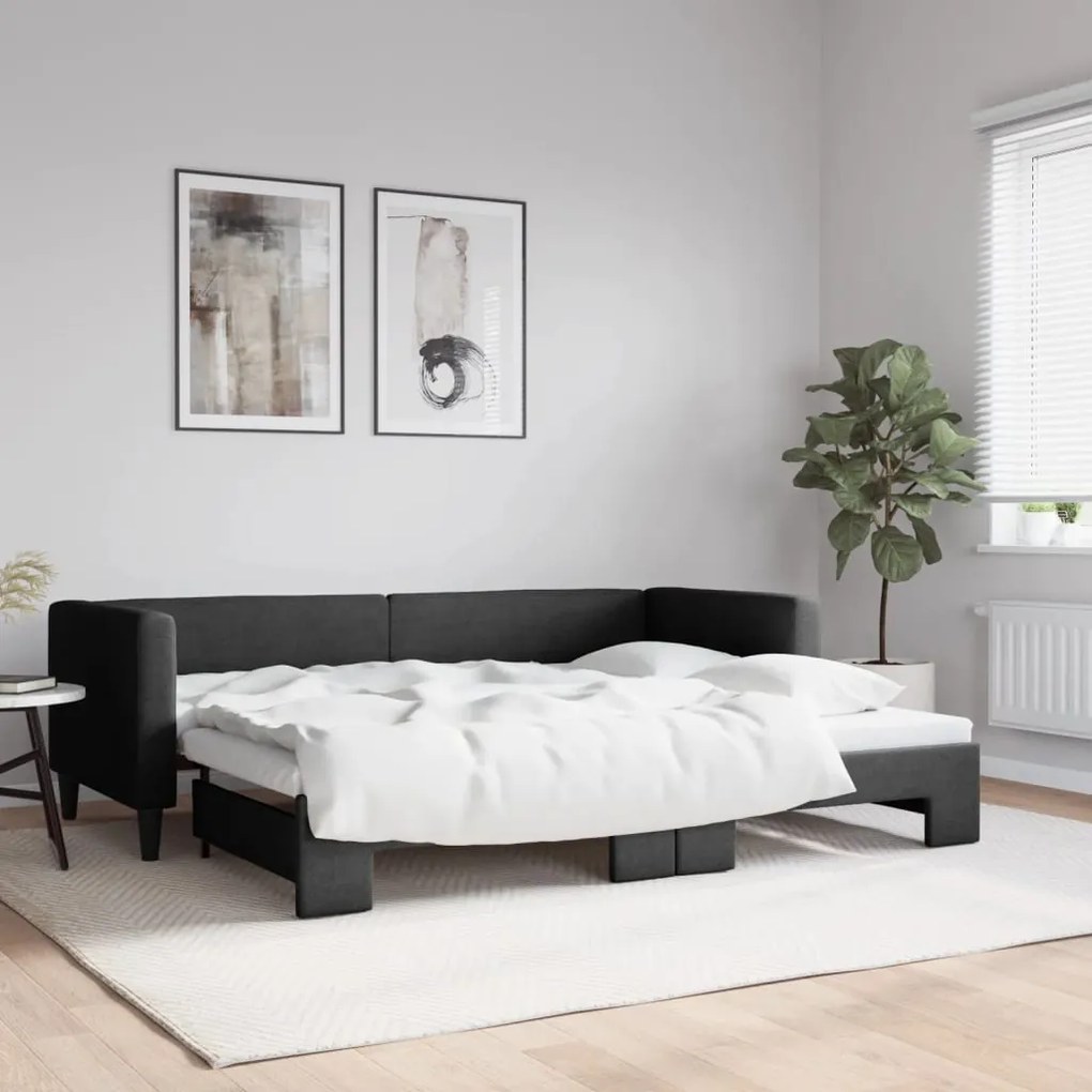 Sofá-cama com gavetão 80x200 cm tecido preto