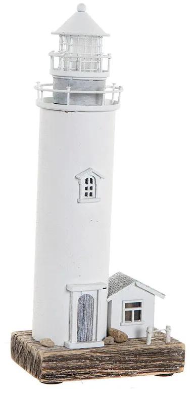 Figura Decorativa DKD Home Decor Branco Farol LED Madeira de paulónia Casa (30 x 13 x 8 cm)
