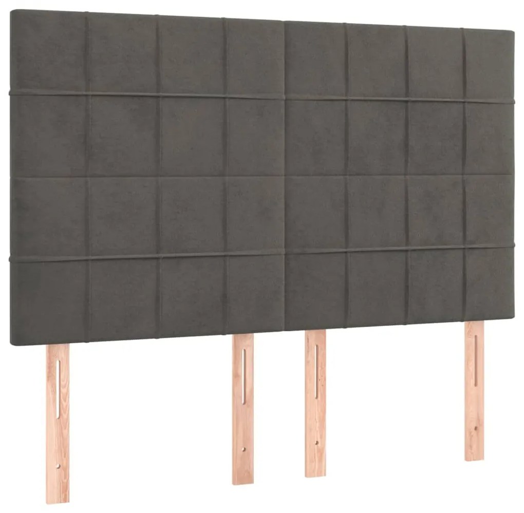 Cama box spring c/ colchão/LED 140x200cm veludo cinzento-escuro