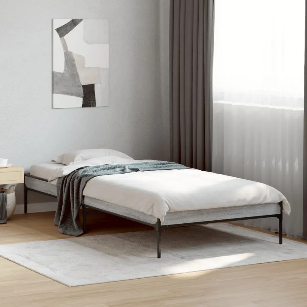 Estrutura cama 100x200 cm derivados madeira/metal cinza sonoma