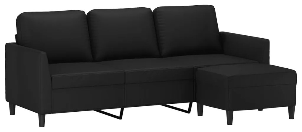 Sofá de 3 lugares c/ apoio de pés 180 cm couro artificial preto