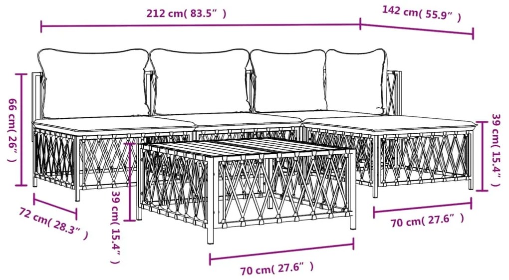 5 pcs conjunto lounge de jardim com almofadões aço antracite