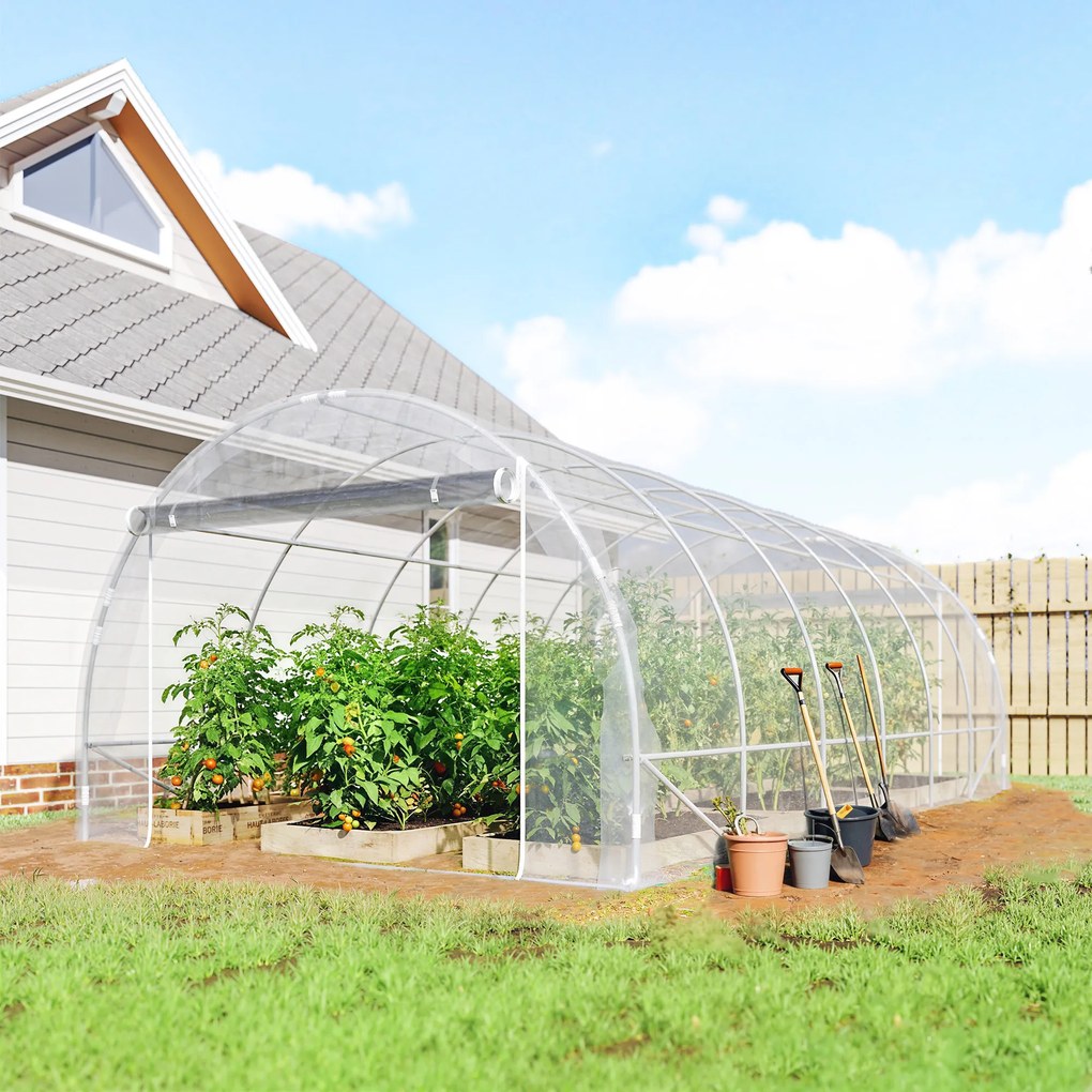 Estufa Túnel de Jardim 18 m² Estufa Túnel 296x597x199 cm Estrutura em Aço Galvanizado Capa PE 150 g/m² Transparente