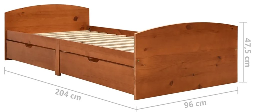 Estrutura cama c/ 2 gavetas 90x200 cm pinho maciço castanho mel