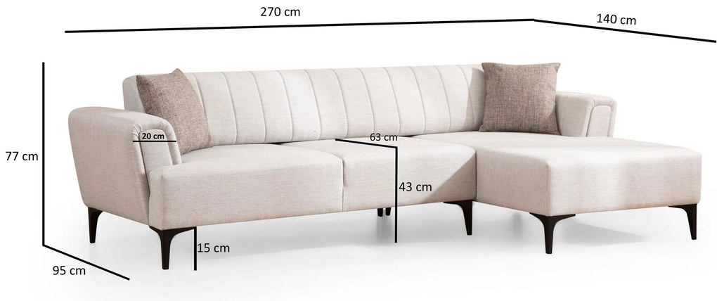 Sofá-Cama de Canto Hamlet – Ecru – 270x140 cm