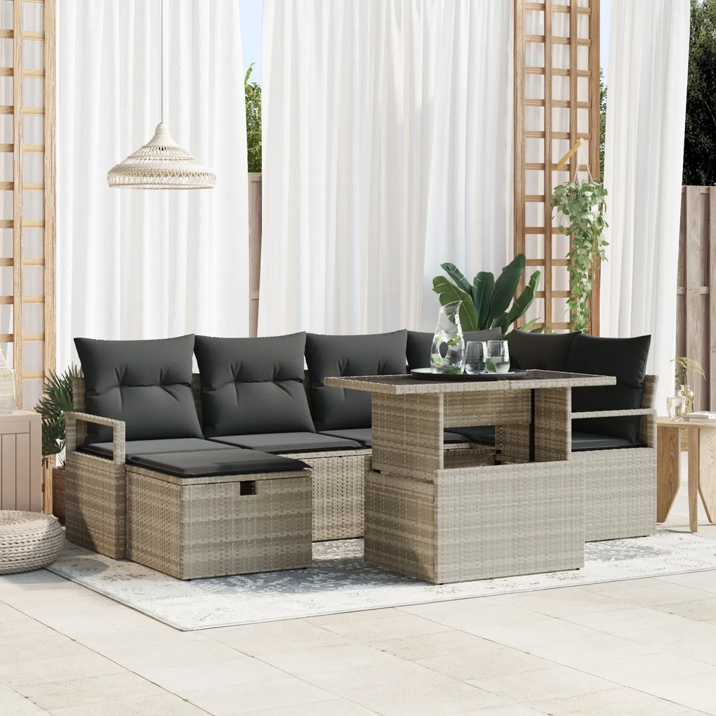 Conjunto de Sofá de Jardim vidaXL de 7 Peças com Almofadas Cinzento-Cl