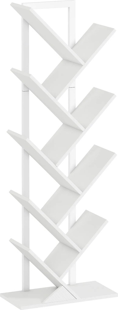 Estante em Forma de Árvore de 9 Níveis Estante de Livros com 9 Prateleiras e Estrutura de Aço 50x24x136 cm Branco