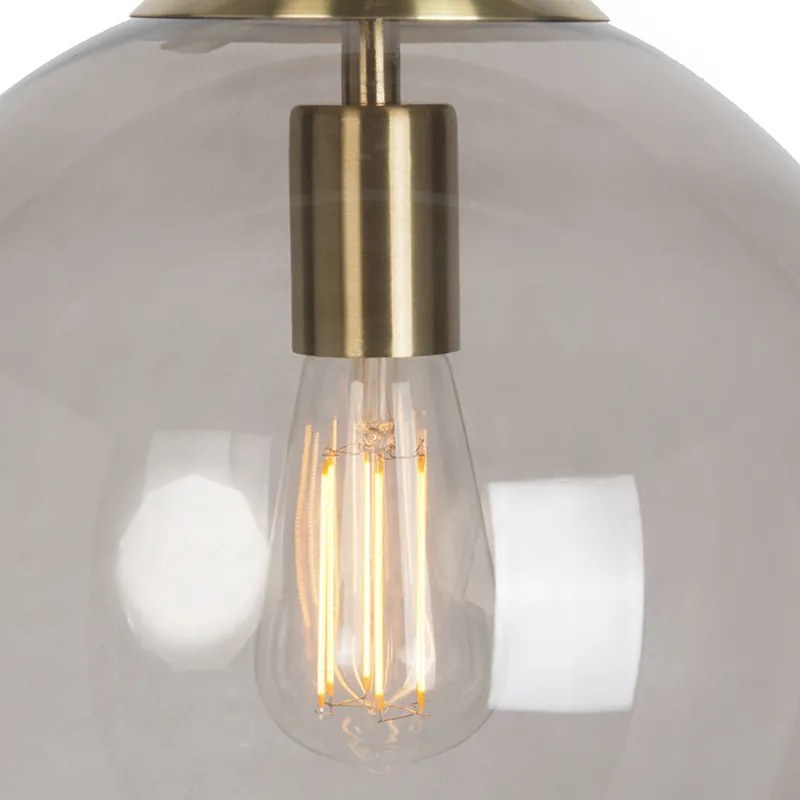 Candeeiro de pendente moderno em latão com vidro fumado 30 cm - Ball