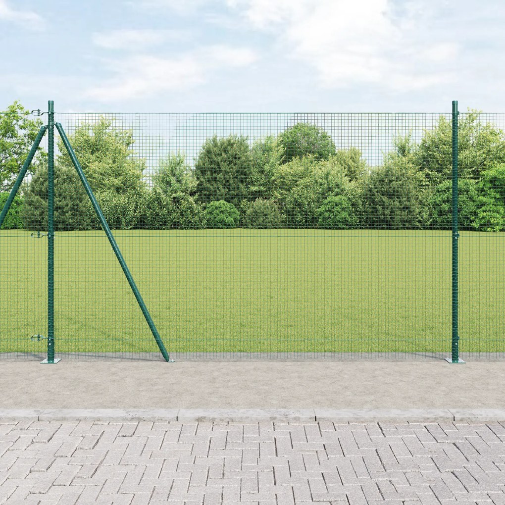 vidaXL Cerca de Fio Soldado com 13 Postes Flangados Verde 1.4 x 25 m Aço