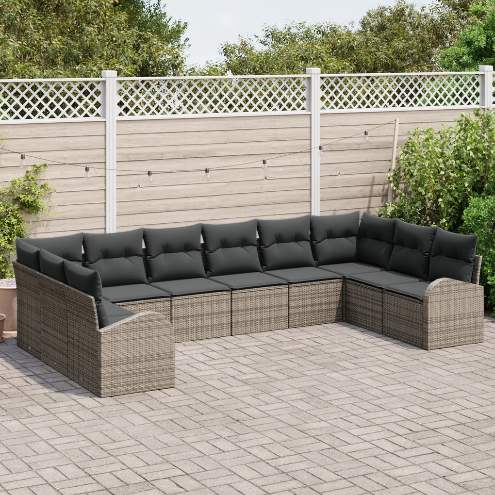 Conjunto de Sofá de Jardim vidaXL de 10 Peças com Almofadas Cinza Vime