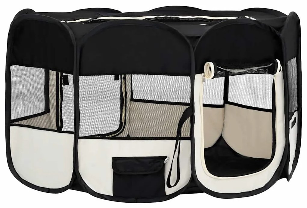 Parque dobrável p/ cão c/ saco de transporte 145x145x61cm preto
