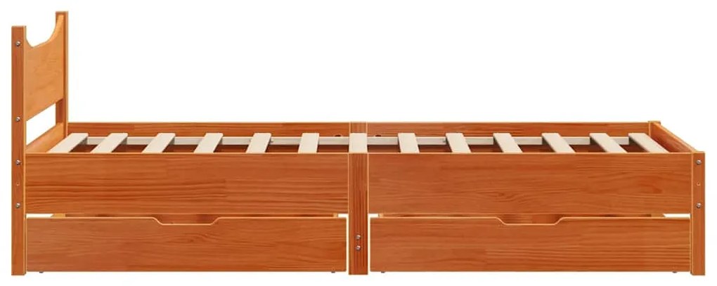 Estrutura de cama c/ gavetas 90x200cm pinho maciço castanho-mel