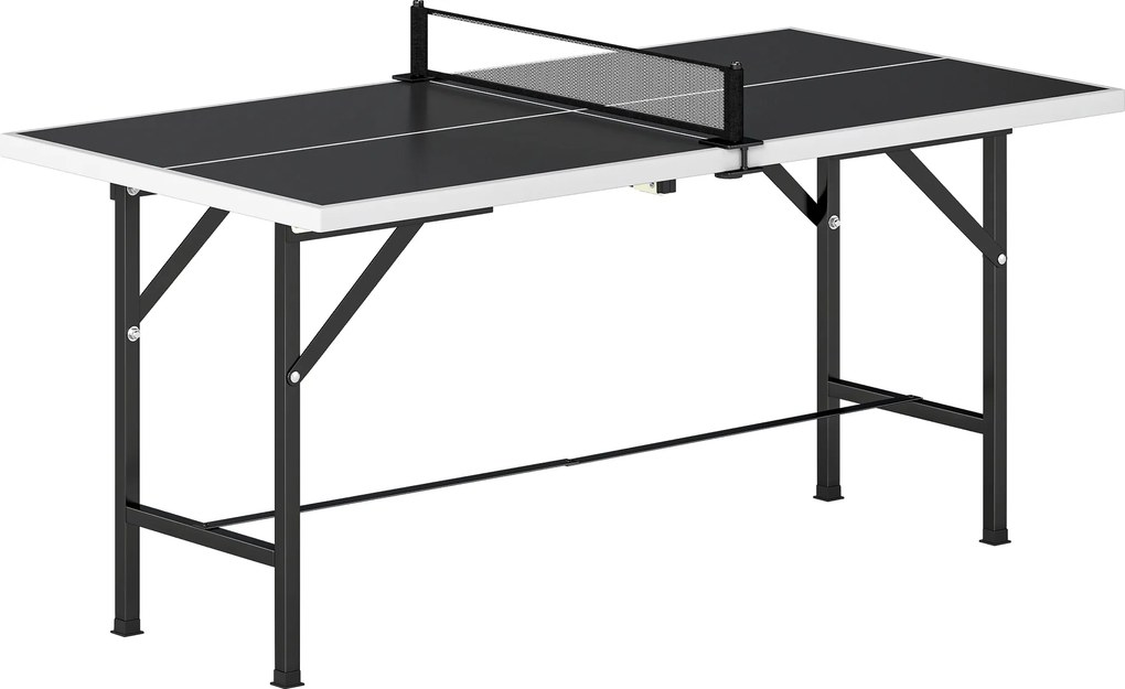 Mini Mesa de Ping Pong Dobrável 152x76 cm para Exterior com Rede 2 Raquetes e 3 Bolas Fácil de Transportar Preto