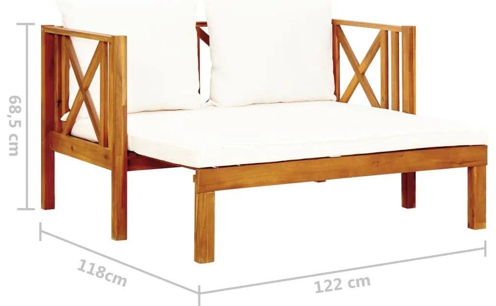 Banco de jardim 2 lugares c/ almofadões 122 cm acácia maciça