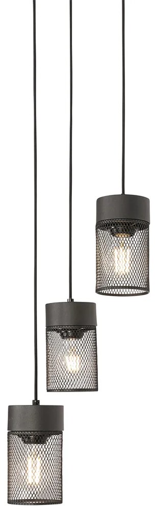 Candeeiro de suspensão industrial preto 3 luzes - Jim Industrial