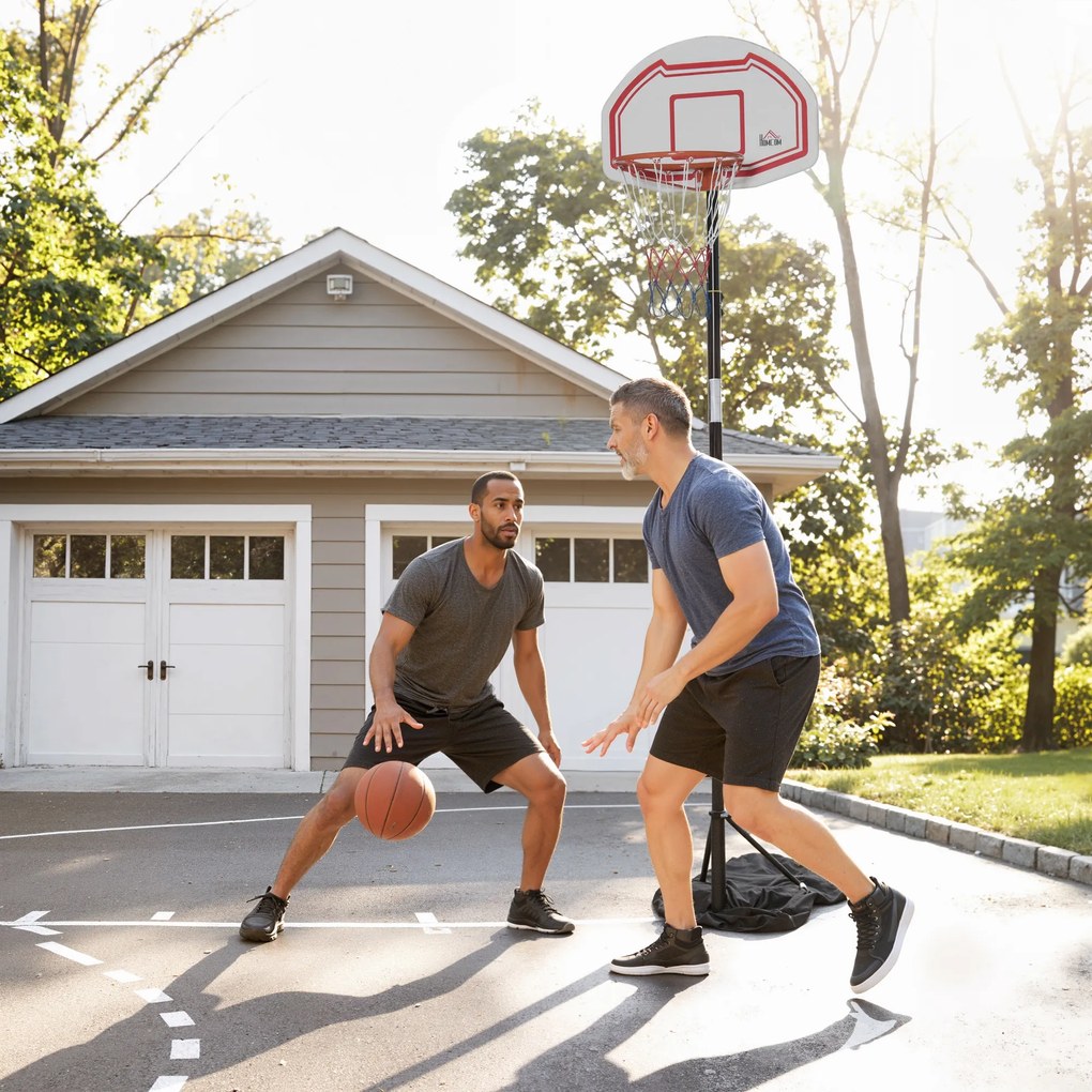 Cesto de basquetebol para exterior com poste e tabela, altura ajustável de 2,1 a 2,6 m (cesto) - preto, branco e vermelho