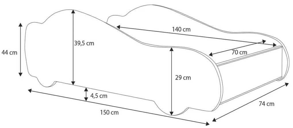 Cama infantil carro rosa 140x70 Multicolorida - colchão e estrado incluído