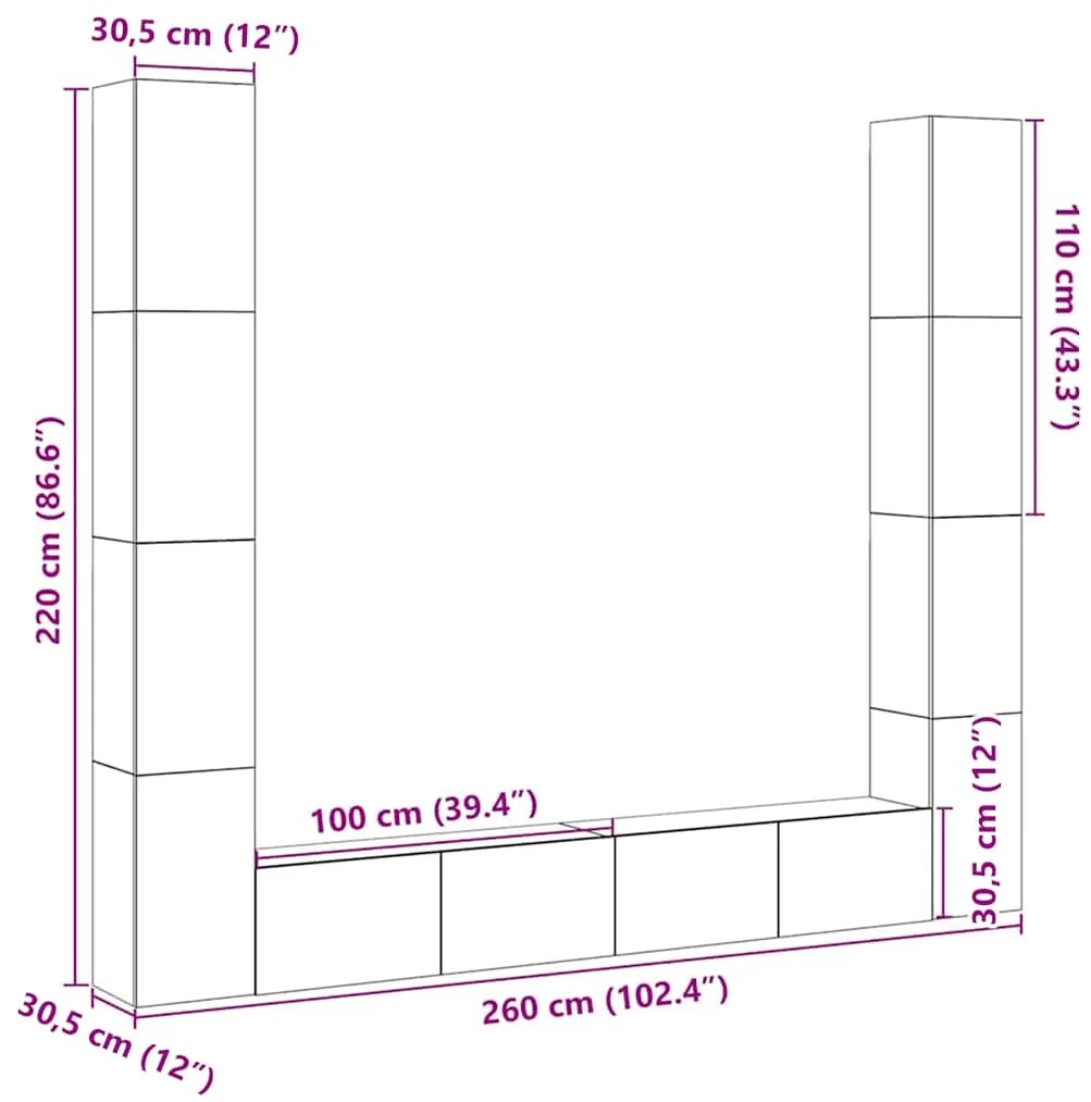 armários de TV montados na parede 6 pcs madeira velha