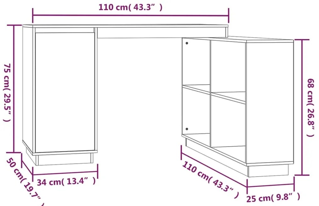 Secretária 110x50x75 cm madeira de pinho maciça branco