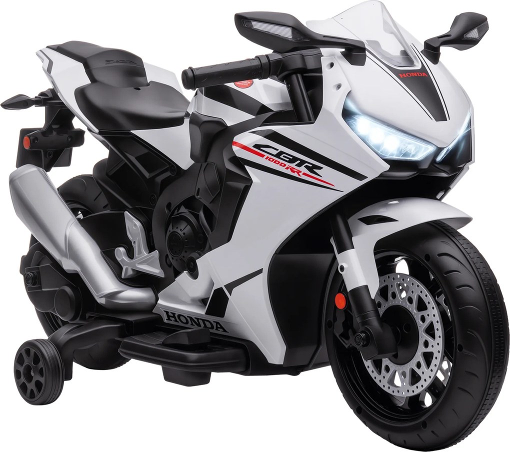 HOMCOM Mota Elétrica Infantil com Licença HONDA 6V para Crianças de 3 a 5 Anos com Farol Buzina e Música Branco 90x44x52 cm | Aosom Portugal