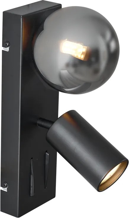 Candeeiro de Parede Moderno Preto 2-Luzes Inclinável com Porta USB-C - Lesly