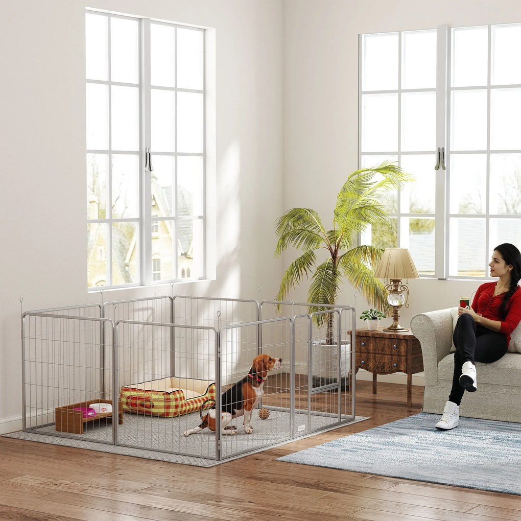 Parque para cães, recinto para cães com 8 painéis 80 cm de altura, modular e dobrável, em aço, com porta, para cachorros, para interior e exterior, pr