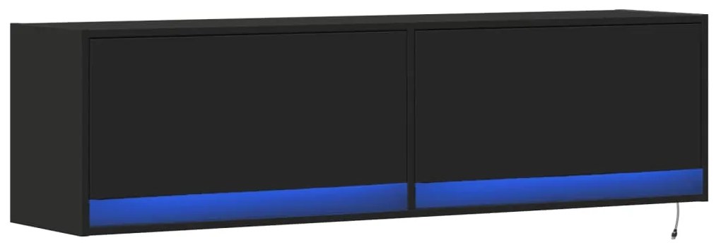 Móvel de parede para TV com luzes LED 140x31x38 cm preto