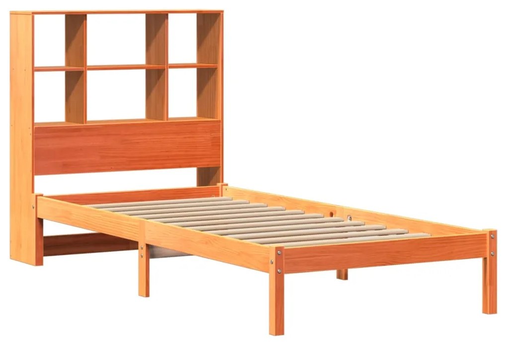 Cama com estante sem colchão 75x190cm pinho maciço castanho-mel