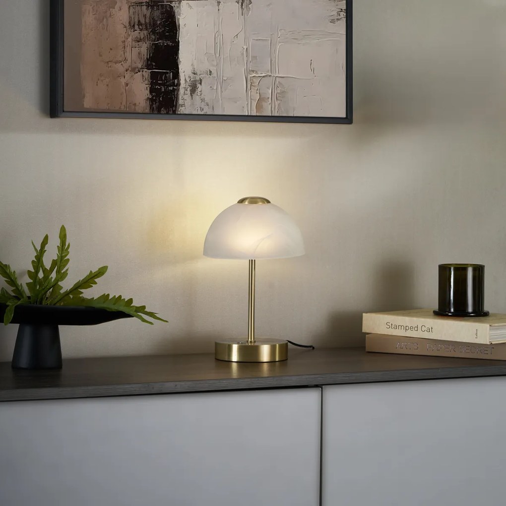 Candeeiro de Mesa Design Dourado com Vidro Opalino incl. LED Regulável - Joya