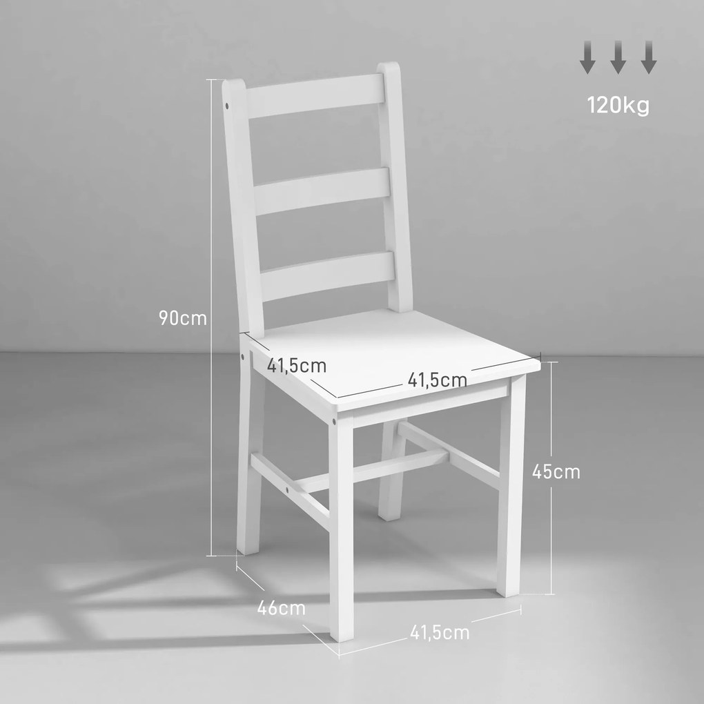 Conjunto de 2 cadeiras de jantar em pinho maciço, com encosto em ripas, estilo rústico, branca (MESA NÃO INCLUÍDA)