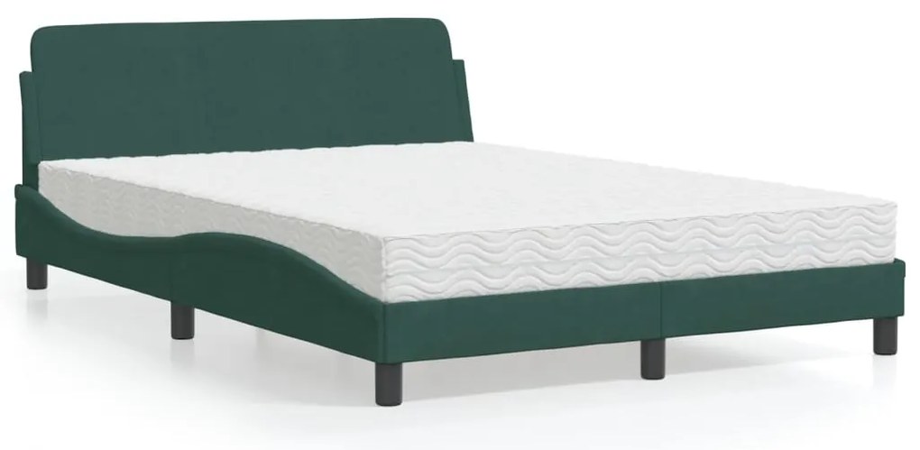 vidaXL Cama com colchão 120x200 cm veludo verde-escuro