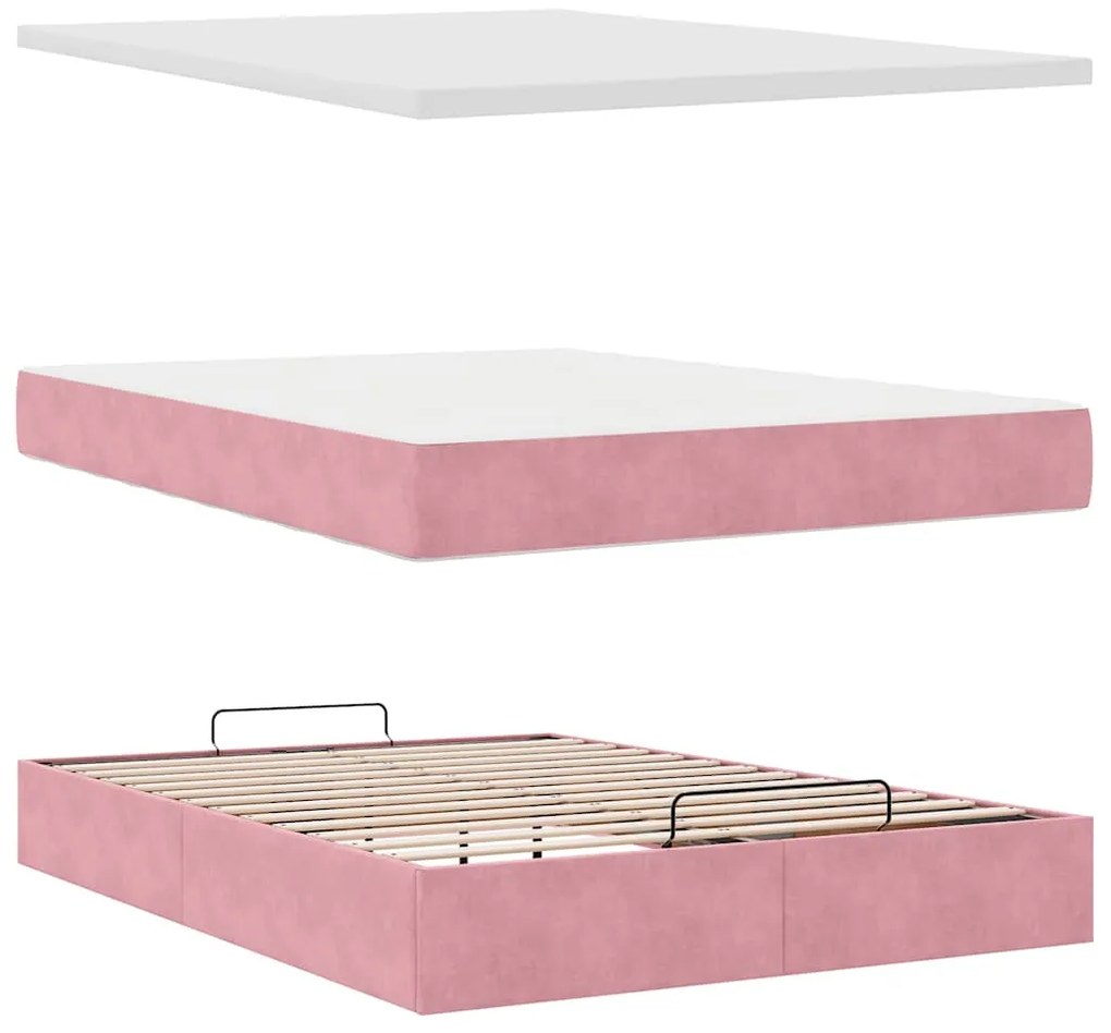 Estrutura de cama otomana com colchões 140x200 cm veludo rosa