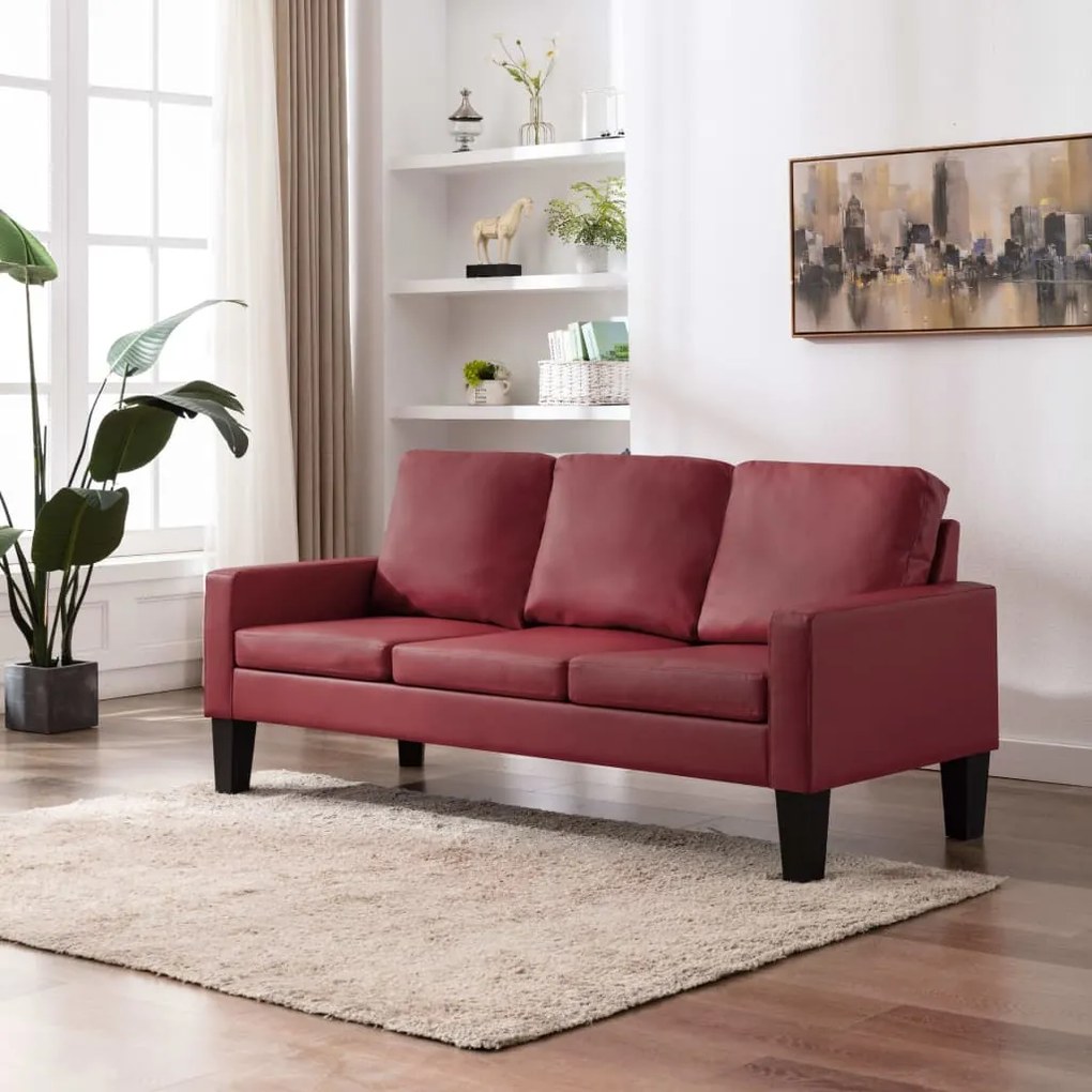 vidaXL Sofá de 3 lugares couro artificial vermelho tinto